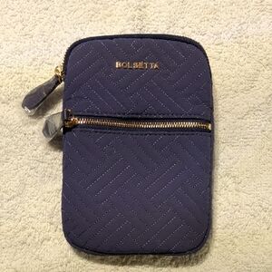 Bolsetta- NWOT Navy Quilted Magnetic Snap-on Phone Pouch
